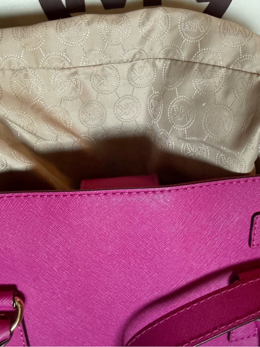 Michael Kors Fuchsia Saffiano Satchel with Gold Hardware - Picture 8 of 9
